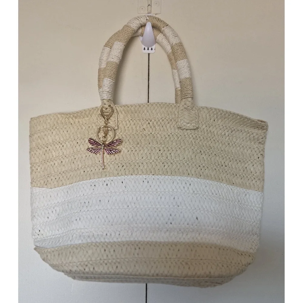 ALTRU Woven Straw Tote Bag/added Charm Tan & Beige~Excellent Pre-owned Condition